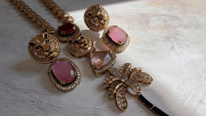 Sabyasachi-Inspired Ruby Pink Long Chain Necklace Set | Kundan Stone Bridal Jewelry | Indian Wedding Necklace – Naina