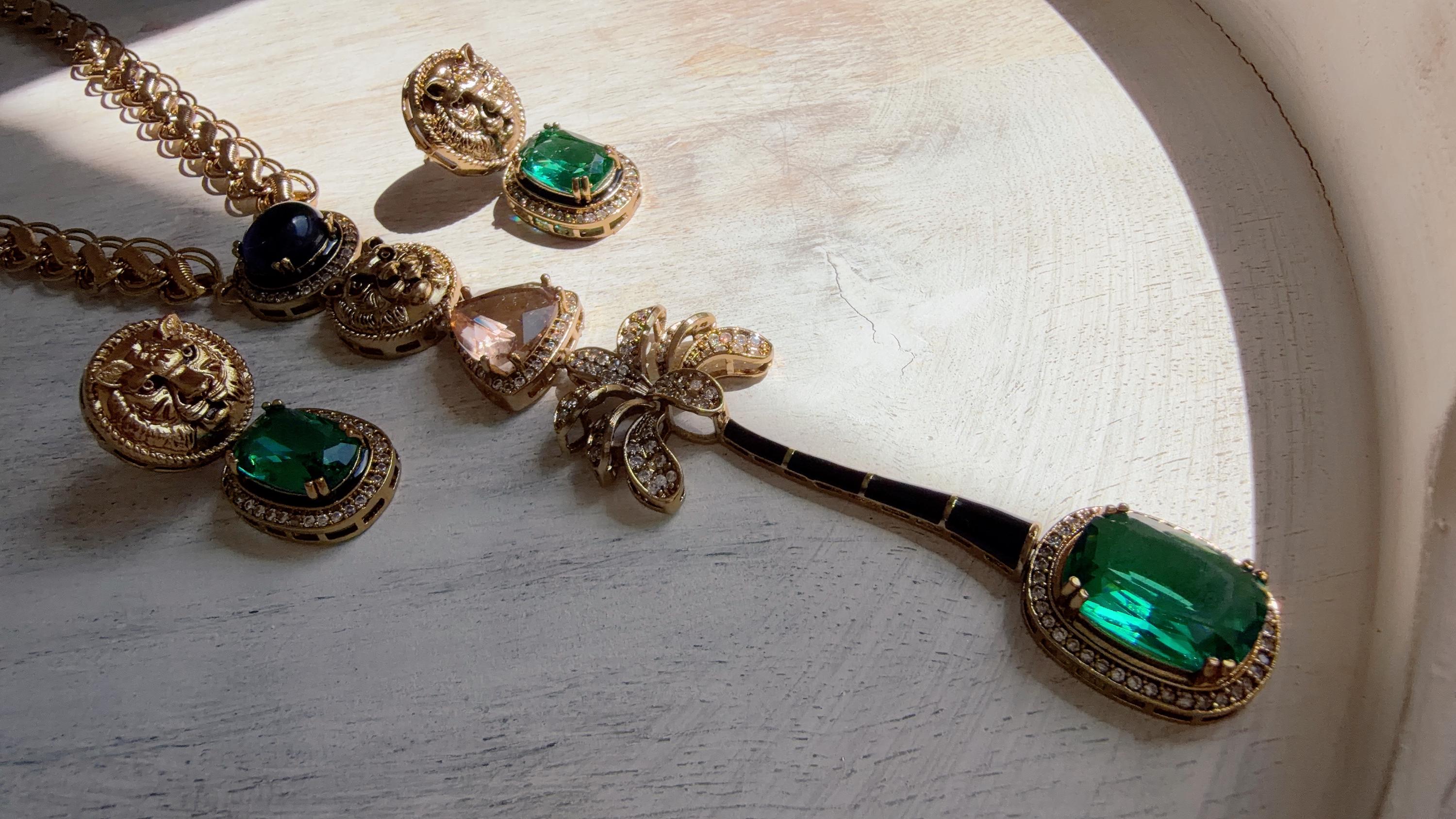 Sabyasachi-Inspired Blue Green Long Chain Necklace Set | Kundan Stone Bridal Jewelry | Indian Wedding Necklace – Naina