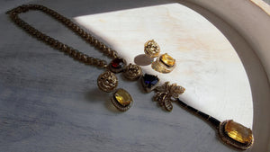 Sabyasachi-Inspired Blue Yellow Long Chain Necklace Set | Kundan Stone Bridal Jewelry | Indian Wedding Necklace – Naina