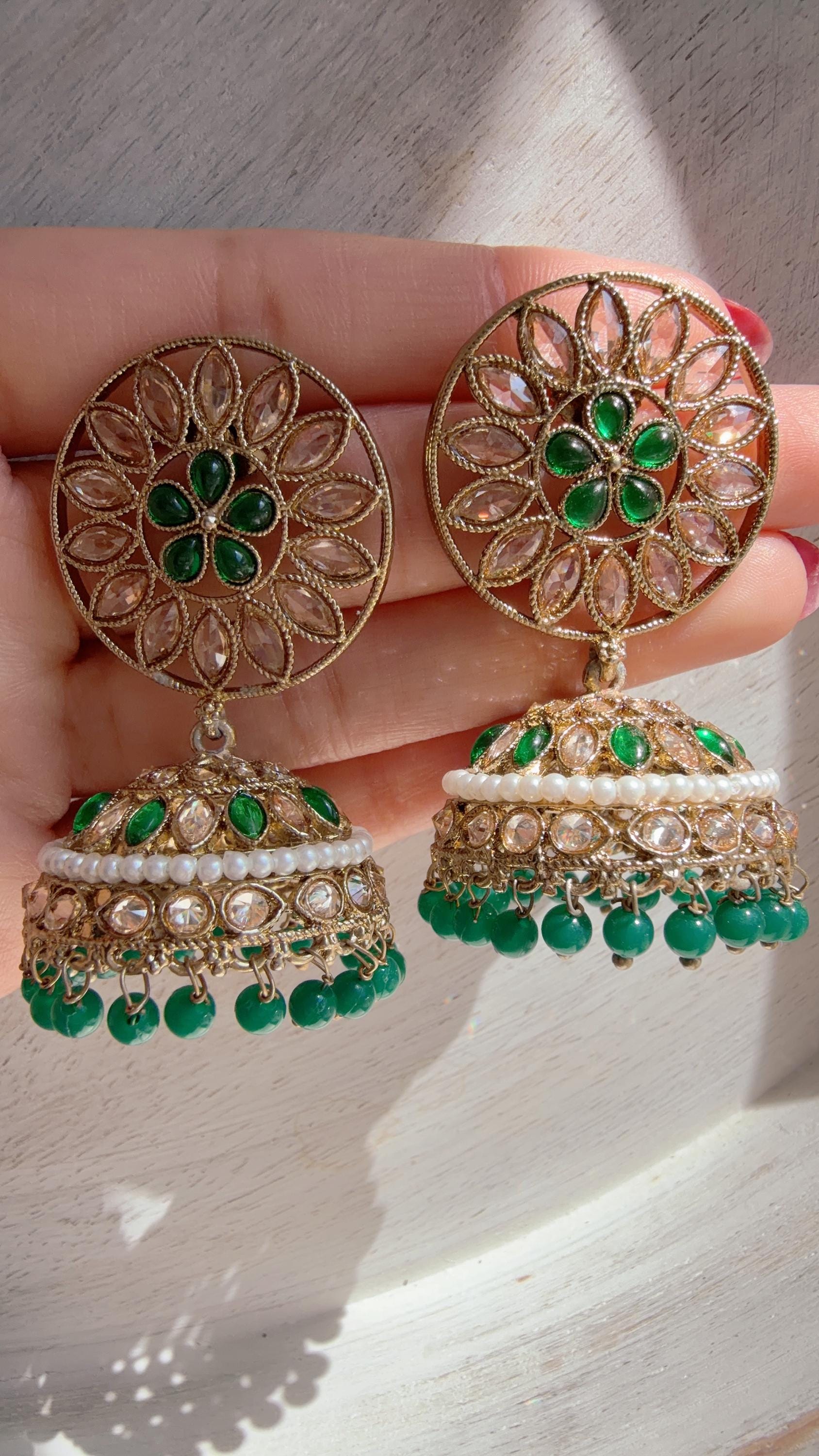 Kundan Polki Gold Jhumka Earrings – Antique Temple Jewelry for Weddings
