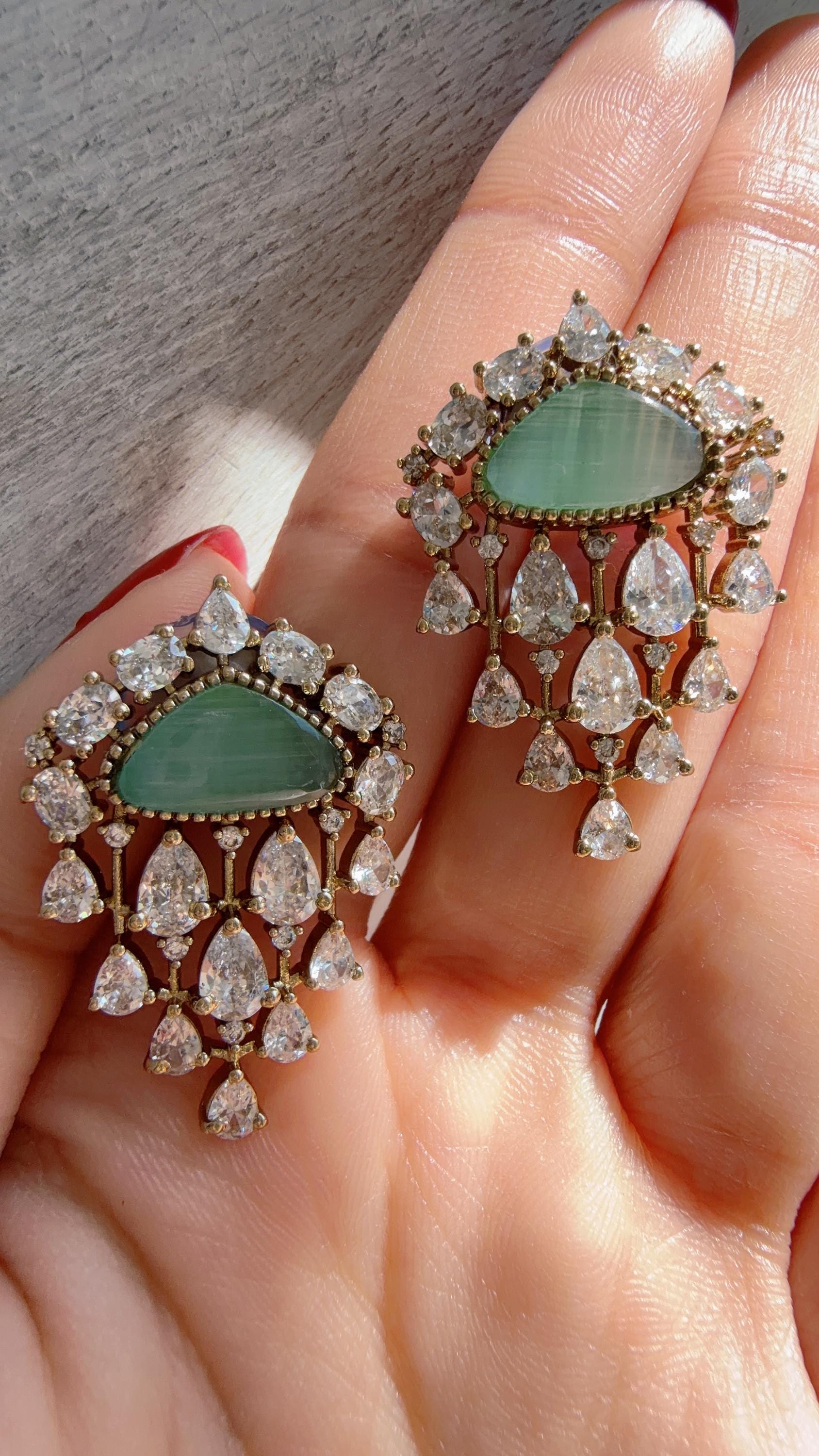 Chandelier Diamond Mint Studs/Saanvi doublet Earrings/Moissanite Kundan Studs /Indian Jewelry /Statement Stud Earring/