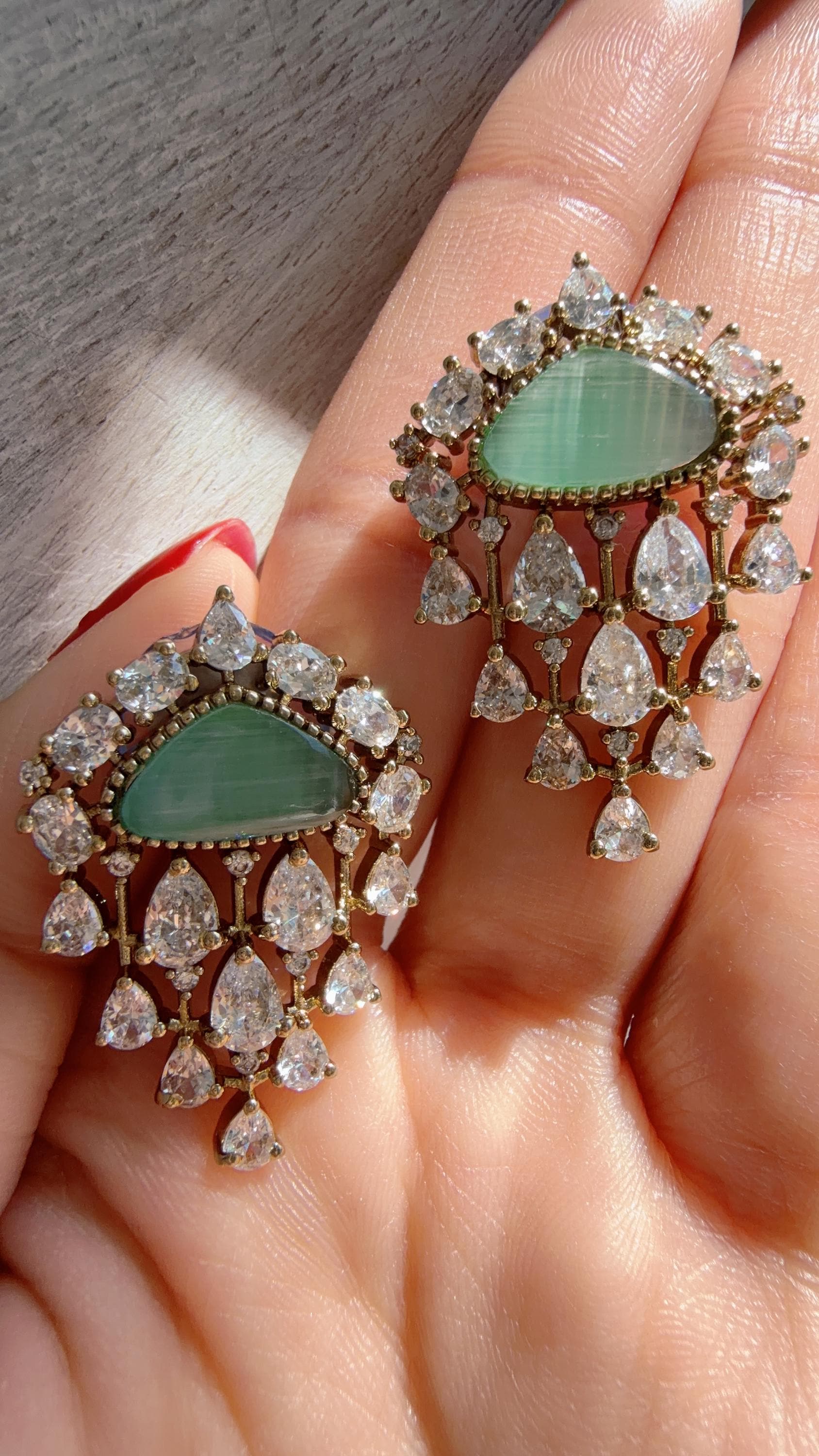 Chandelier Diamond Mint Studs/Saanvi doublet Earrings/Moissanite Kundan Studs /Indian Jewelry /Statement Stud Earring/