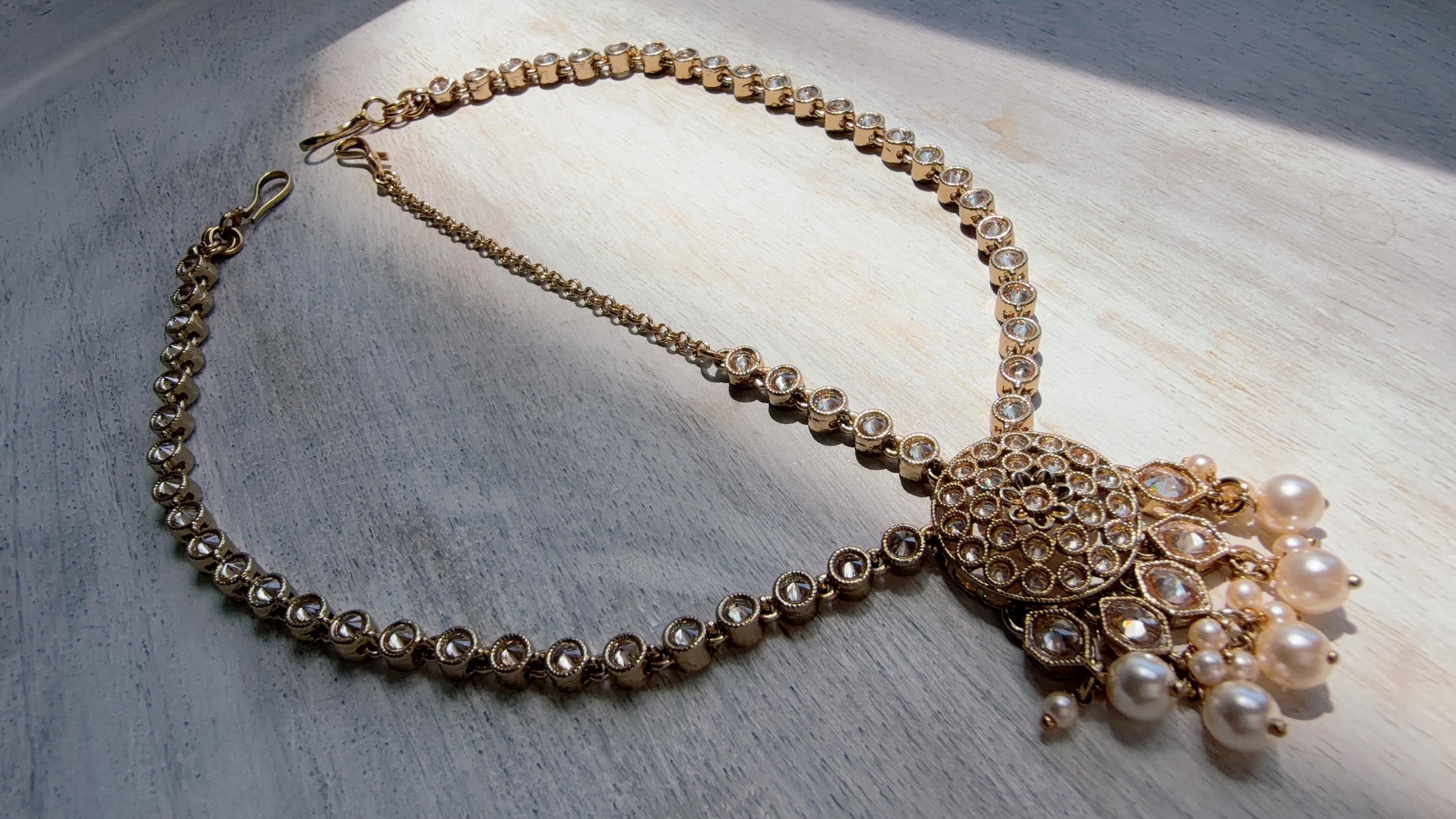 Antique Gold Maatha Patti Headpiece:/Matha Phool/ bridal hair jewelry/Kundan Mathapatti