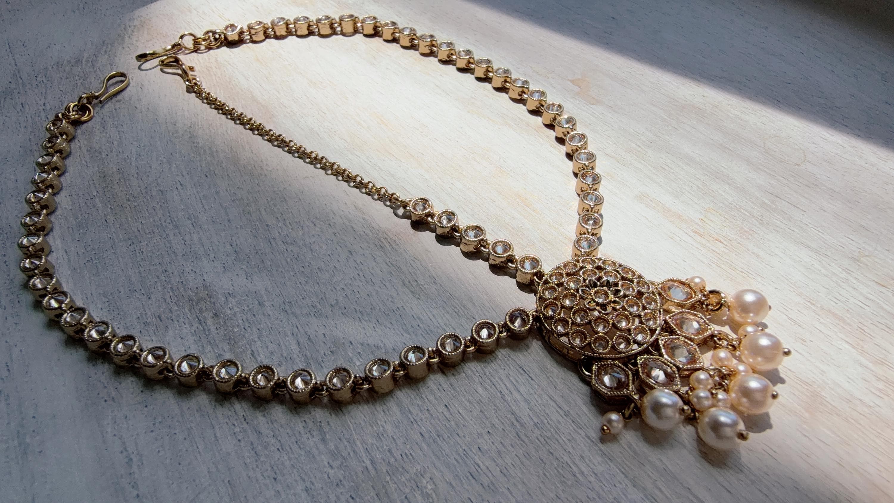 Antique Gold Maatha Patti Headpiece:/Matha Phool/ bridal hair jewelry/Kundan Mathapatti