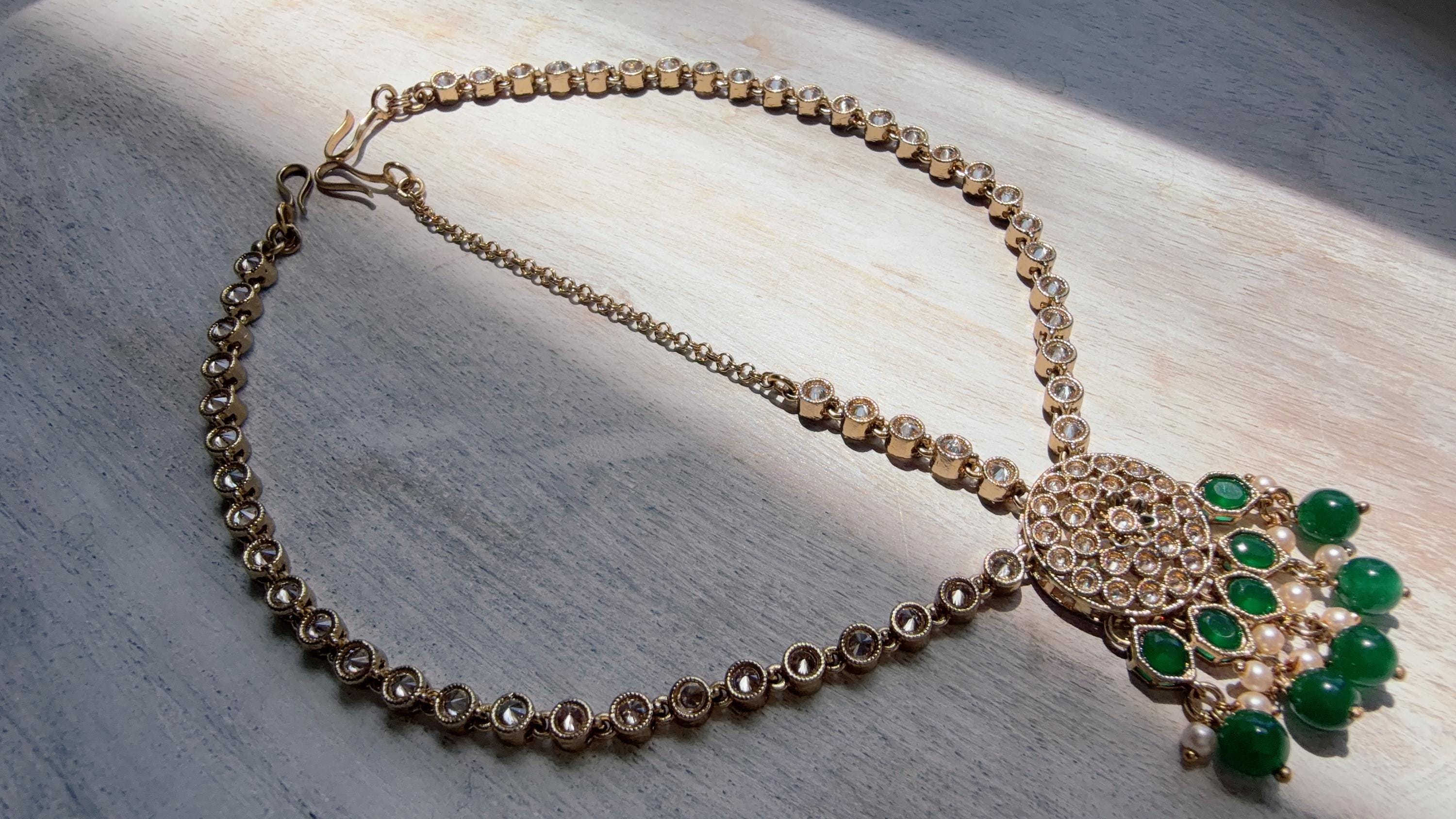 Antique Gold Maatha Patti Headpiece:/Matha Phool/ bridal hair jewelry/Kundan Mathapatti