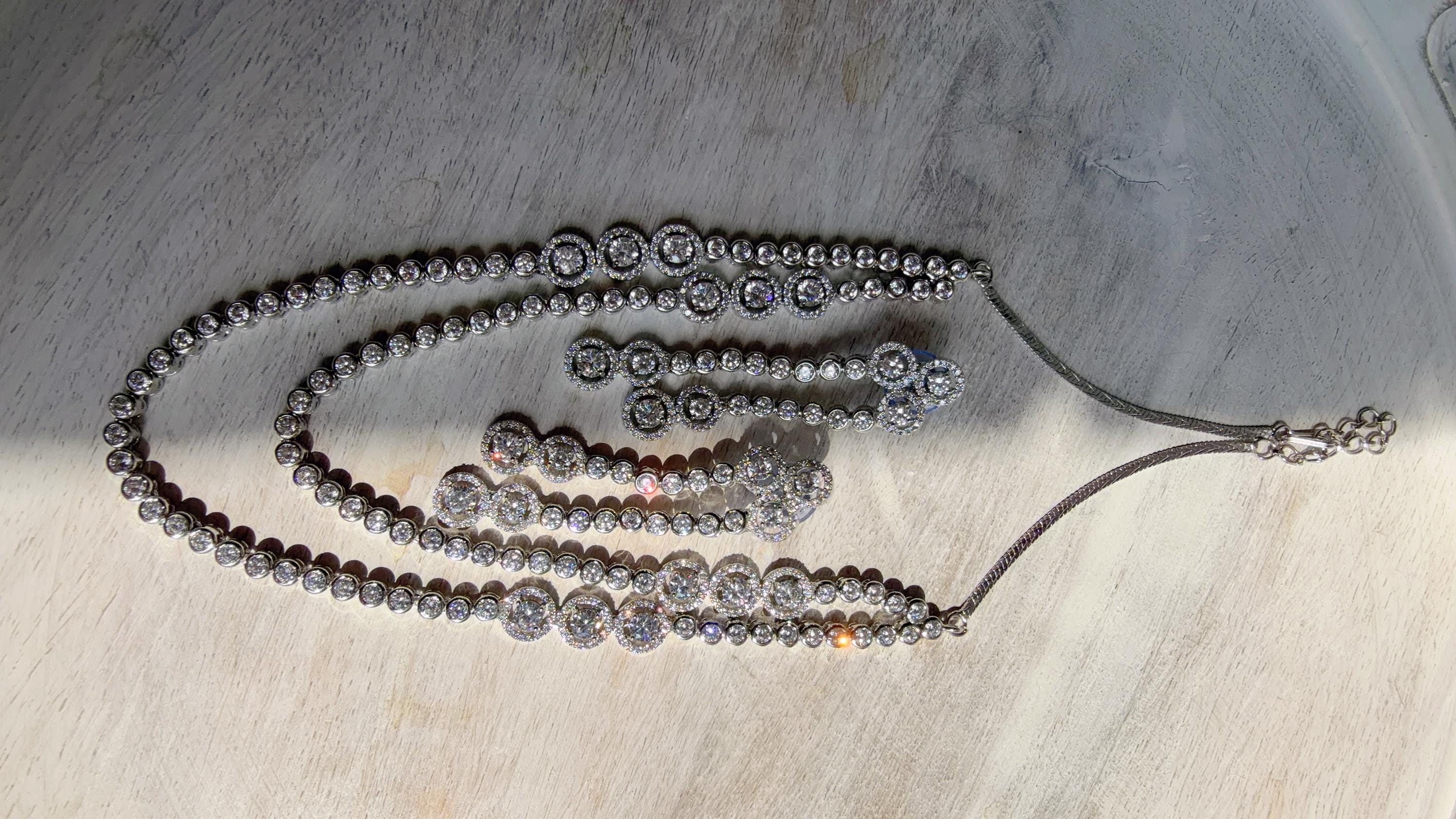 Silver Double Layer Diamond Tennis Necklace | Bridal Choker | Indian Diamond Necklace | CZ Tennis Necklace
