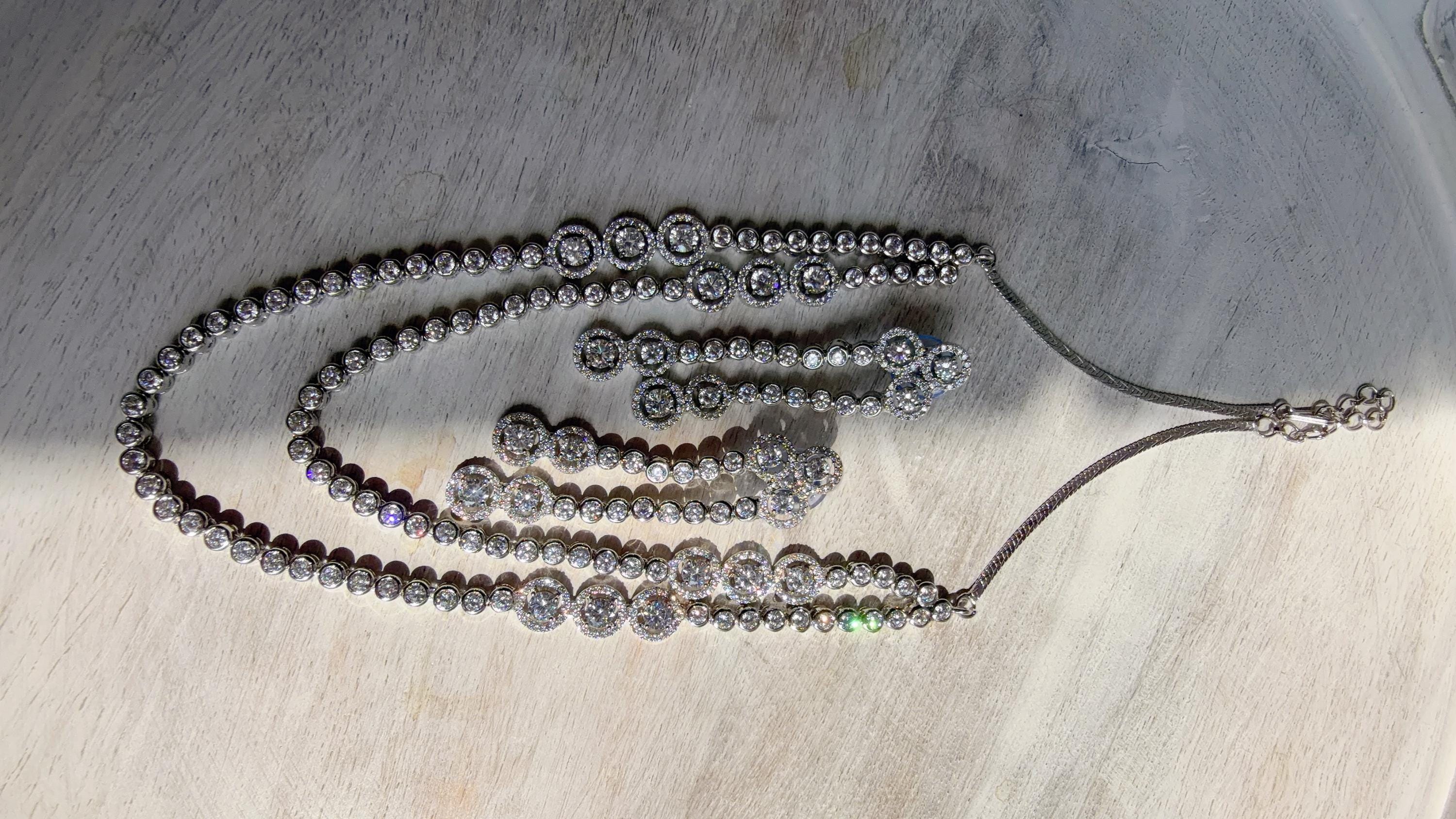 Silver Double Layer Diamond Tennis Necklace | Bridal Choker | Indian Diamond Necklace | CZ Tennis Necklace