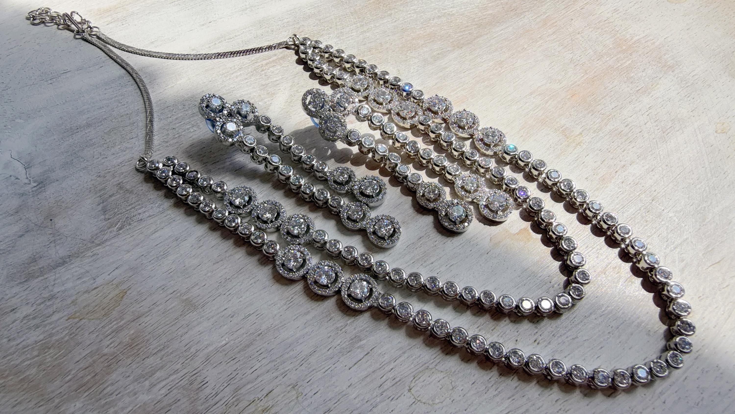 Silver Double Layer Diamond Tennis Necklace | Bridal Choker | Indian Diamond Necklace | CZ Tennis Necklace