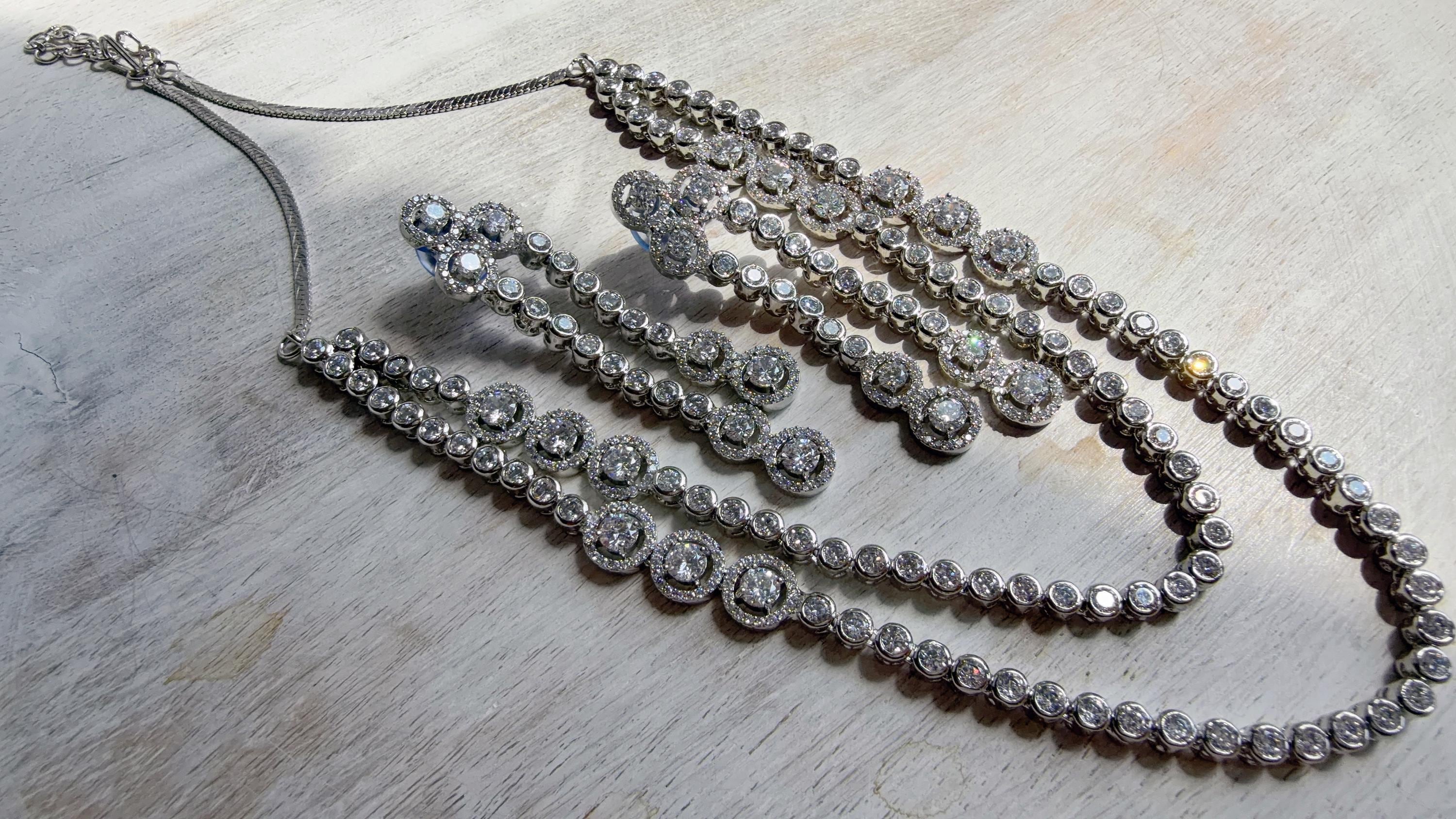Silver Double Layer Diamond Tennis Necklace | Bridal Choker | Indian Diamond Necklace | CZ Tennis Necklace