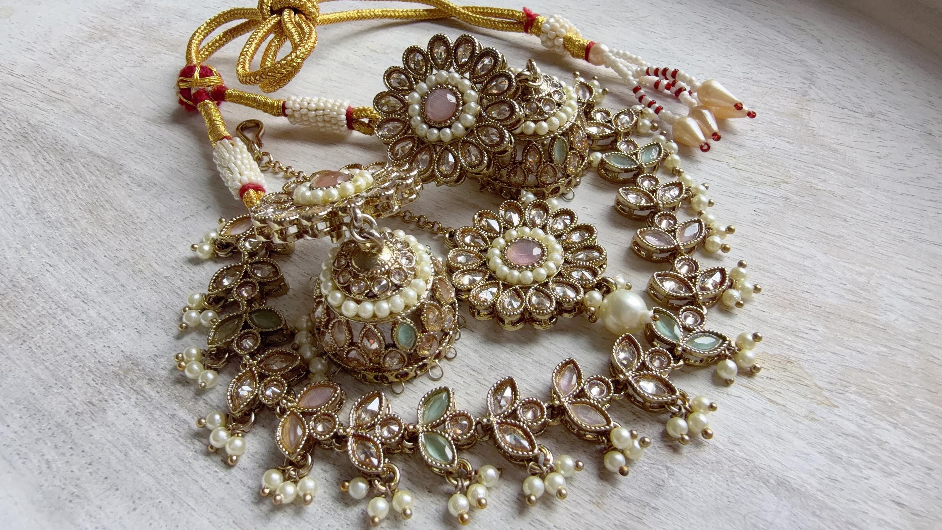 Antique Polki Kundan Mint pink Necklace Set with Earrings and Tikka | Wedding Bridal Necklace | Indian Jewelry | Bridal Jewelry | Alia 
