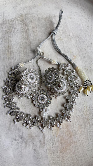 Silver Polki Kundan Mint pink Necklace Set with Earrings and Tikka | Wedding Bridal Necklace | Indian Jewelry | Bridal Jewelry | Alia 