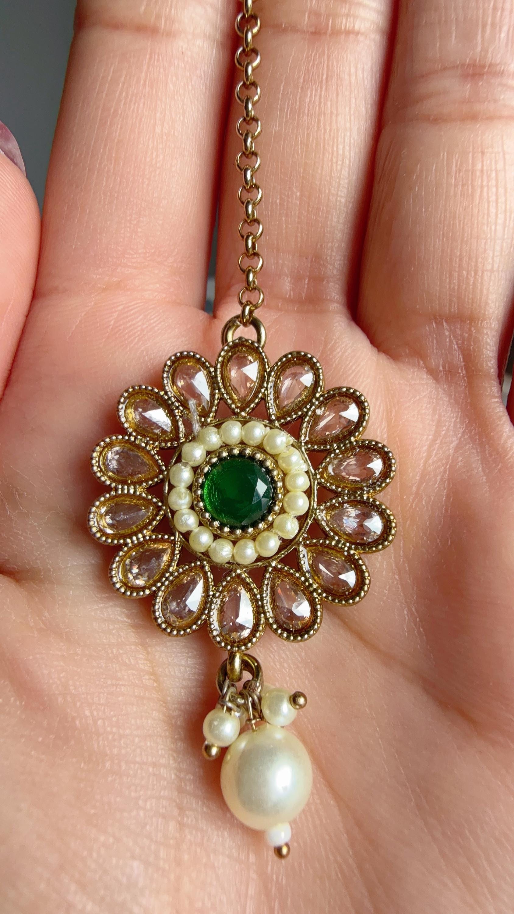 Antique Polki Kundan Green Necklace Set with Earrings and Tikka | Wedding Bridal Necklace | Indian Jewelry | Bridal Jewelry | Alia 