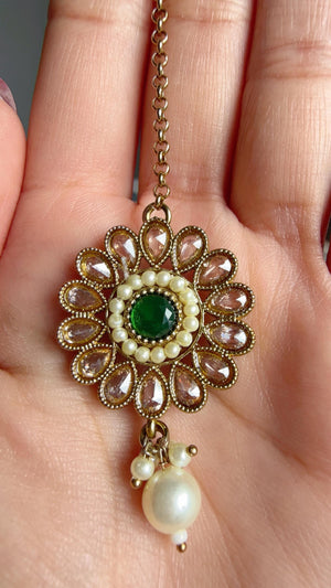 Antique Polki Kundan Green Necklace Set with Earrings and Tikka | Wedding Bridal Necklace | Indian Jewelry | Bridal Jewelry | Alia 