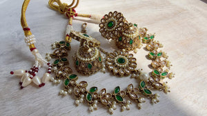 Antique Polki Kundan Green Necklace Set with Earrings and Tikka | Wedding Bridal Necklace | Indian Jewelry | Bridal Jewelry | Alia 