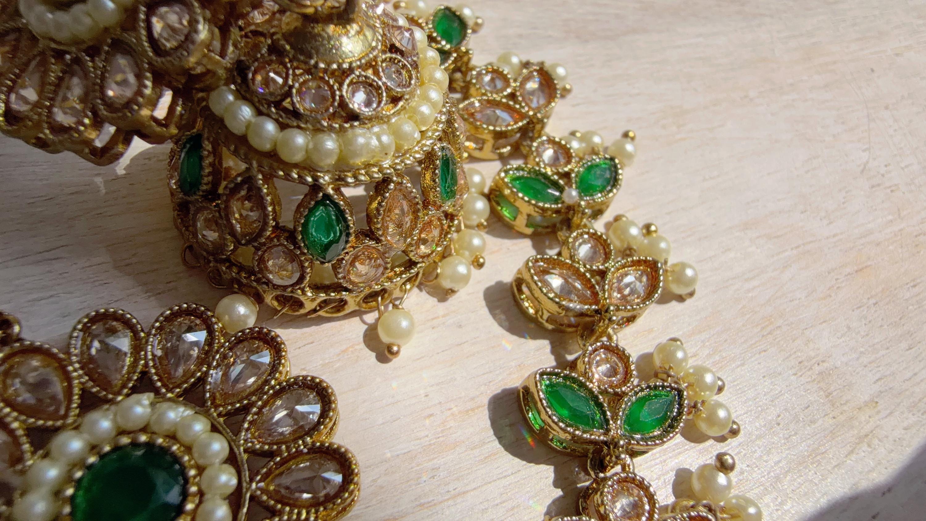 Antique Polki Kundan Green Necklace Set with Earrings and Tikka | Wedding Bridal Necklace | Indian Jewelry | Bridal Jewelry | Alia 