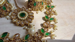 Antique Polki Kundan Green Necklace Set with Earrings and Tikka | Wedding Bridal Necklace | Indian Jewelry | Bridal Jewelry | Alia 