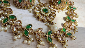 Antique Polki Kundan Green Necklace Set with Earrings and Tikka | Wedding Bridal Necklace | Indian Jewelry | Bridal Jewelry | Alia 