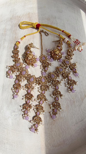 Polki Kundan Choker Necklace Set – Purple Indian Bridal Jewelry, Antique Mehndi Plated Wedding Choker - Nimrit