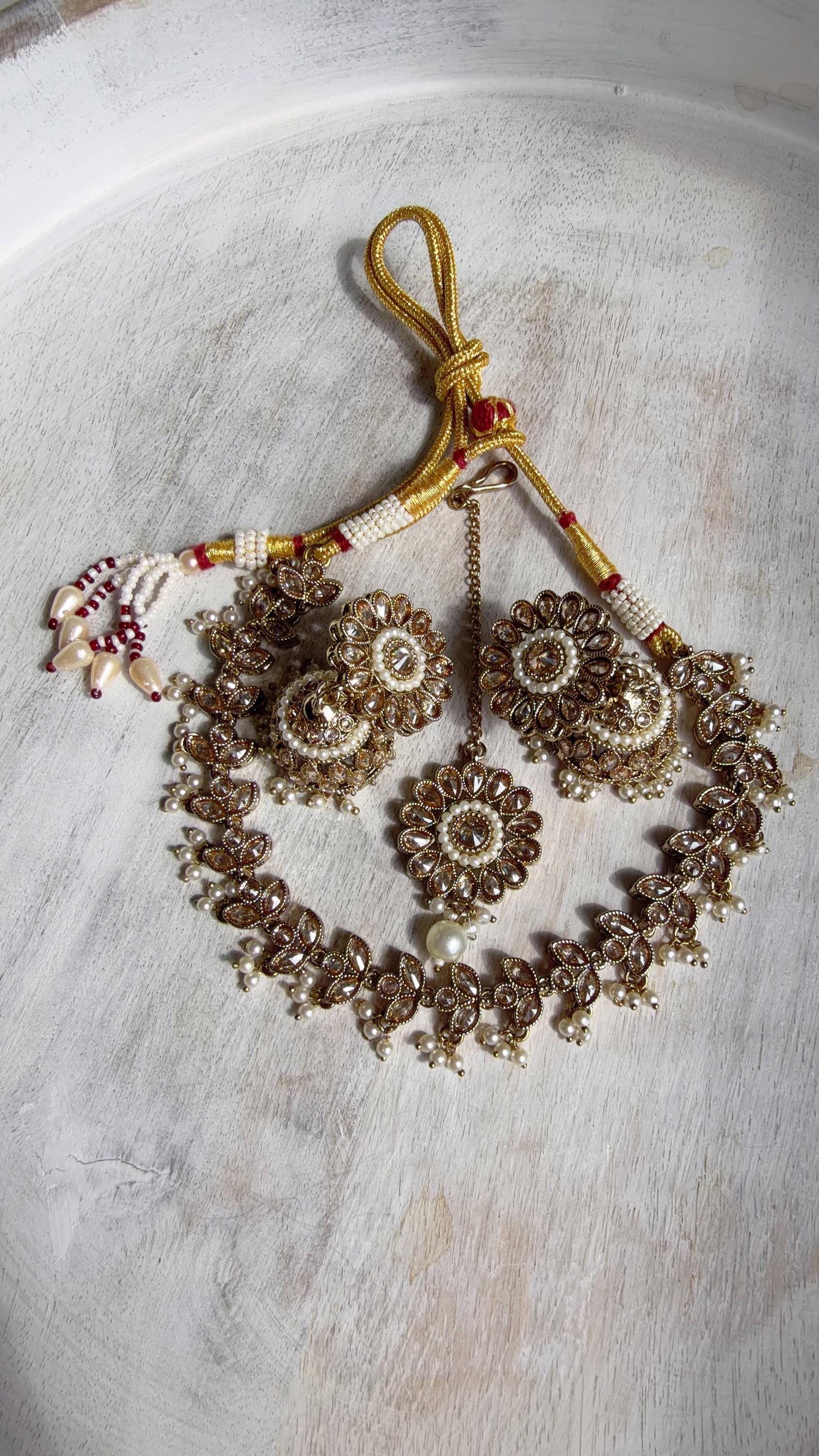 Gold Polki Kundan Necklace Set with Earrings and Tikka | Wedding Bridal Necklace | Indian Jewelry | Bridal Jewelry | Alia 