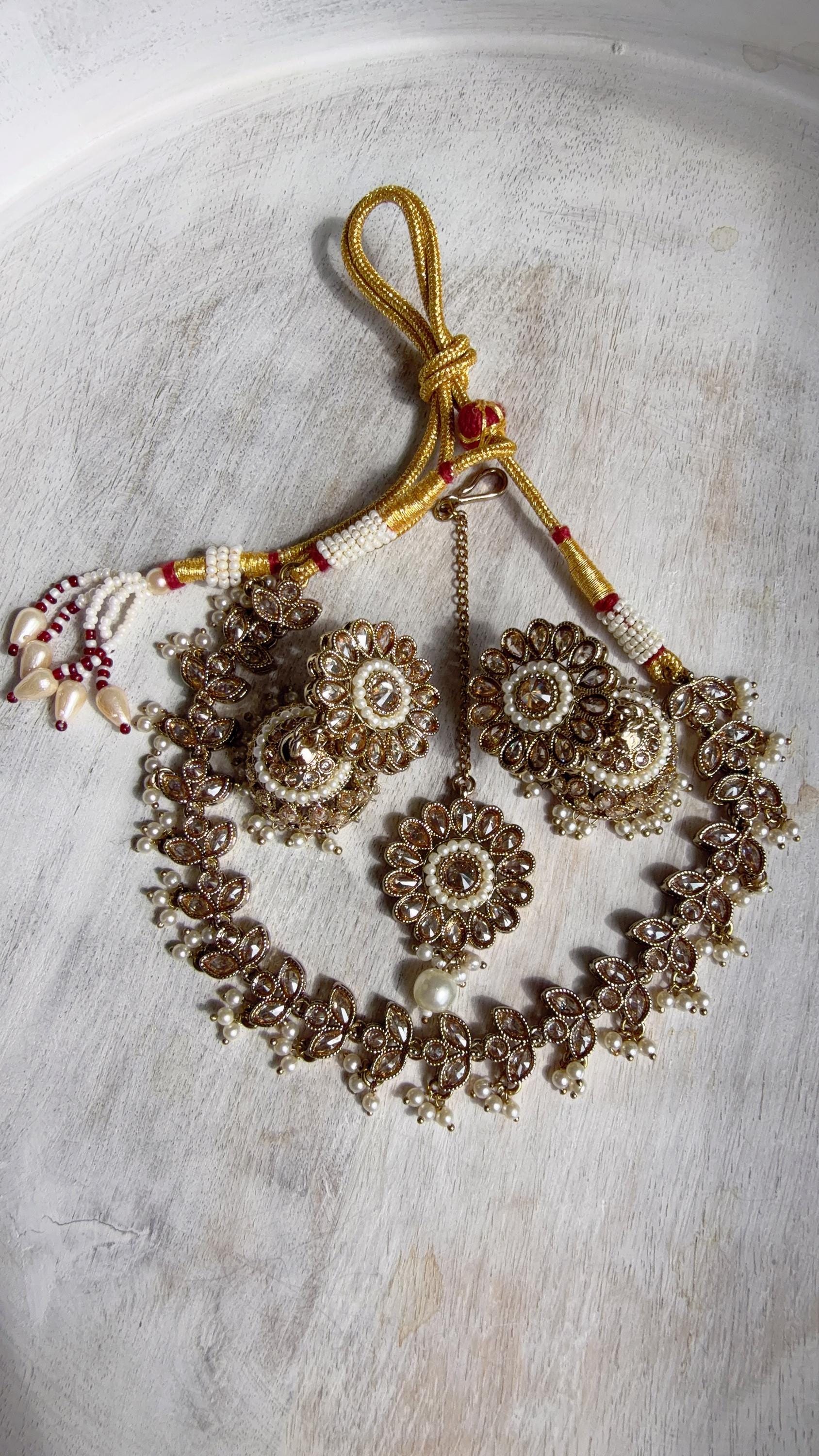 Gold Polki Kundan Necklace Set with Earrings and Tikka | Wedding Bridal Necklace | Indian Jewelry | Bridal Jewelry | Alia 