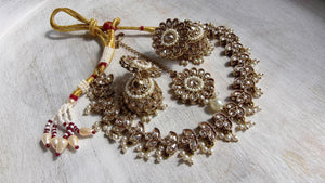 Gold Polki Kundan Necklace Set with Earrings and Tikka | Wedding Bridal Necklace | Indian Jewelry | Bridal Jewelry | Alia 