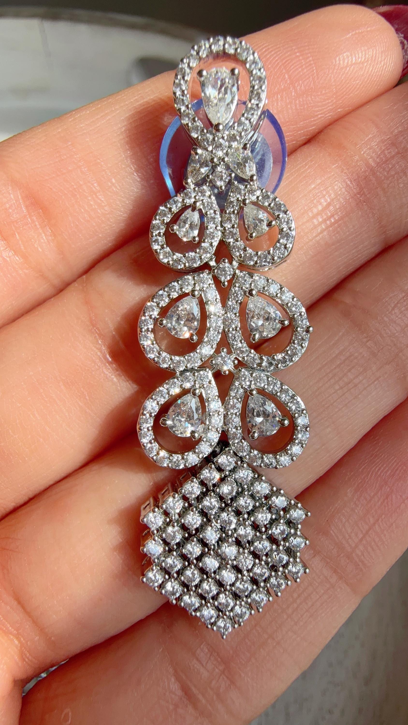Silver Diamond Necklace | Bridal Necklace Set | Indian Diamond Necklace | CZ Choker