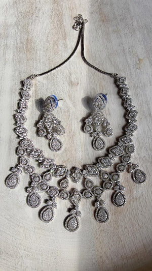 Silver Diamond Necklace | Bridal Necklace Set | Indian Diamond Necklace | CZ Choker
