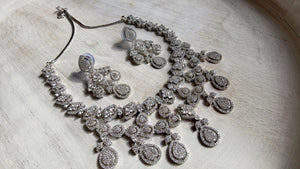 Silver Diamond Necklace | Bridal Necklace Set | Indian Diamond Necklace | CZ Choker
