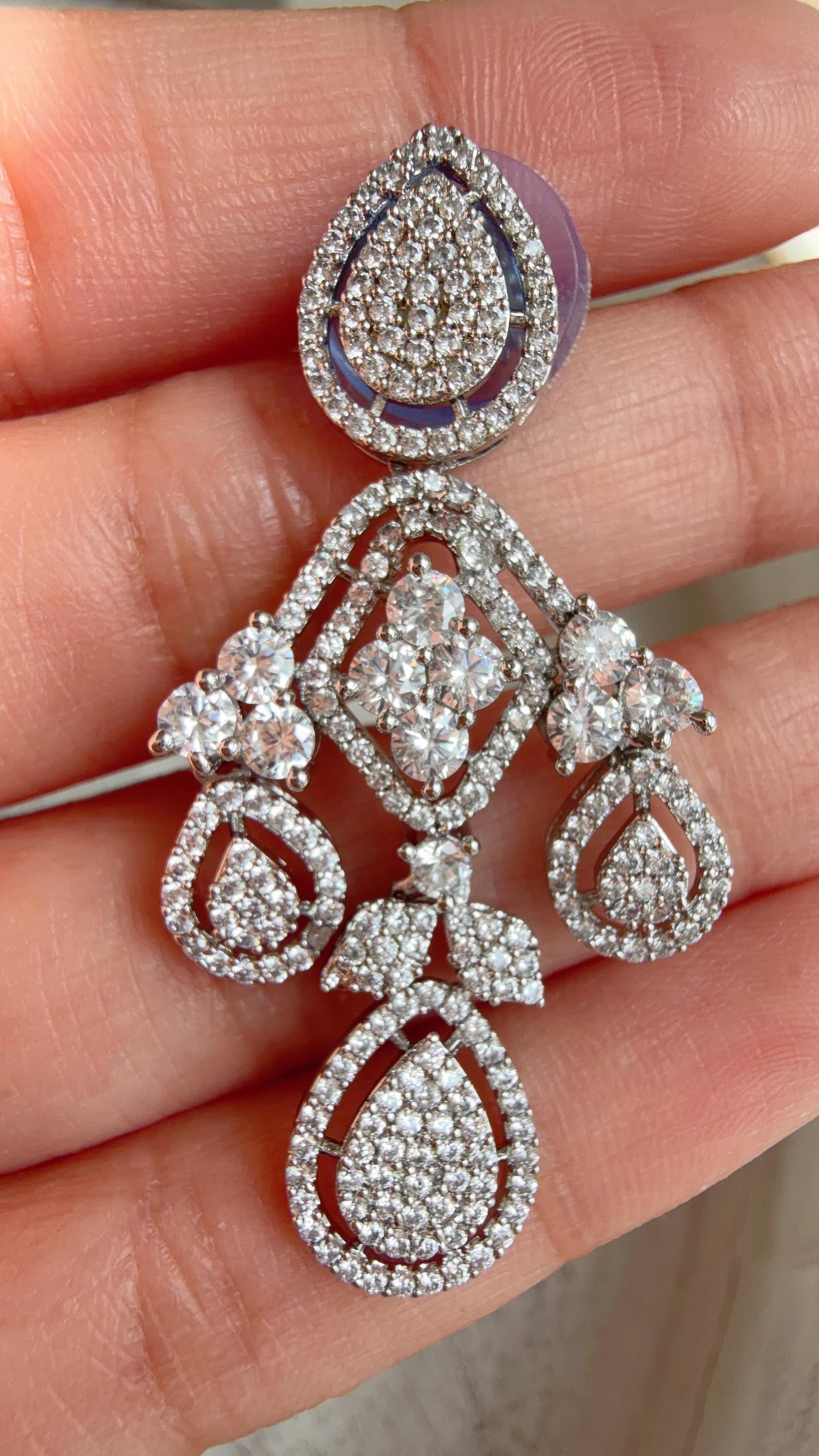 Silver Diamond Necklace | Bridal Necklace Set | Indian Diamond Necklace | CZ Choker