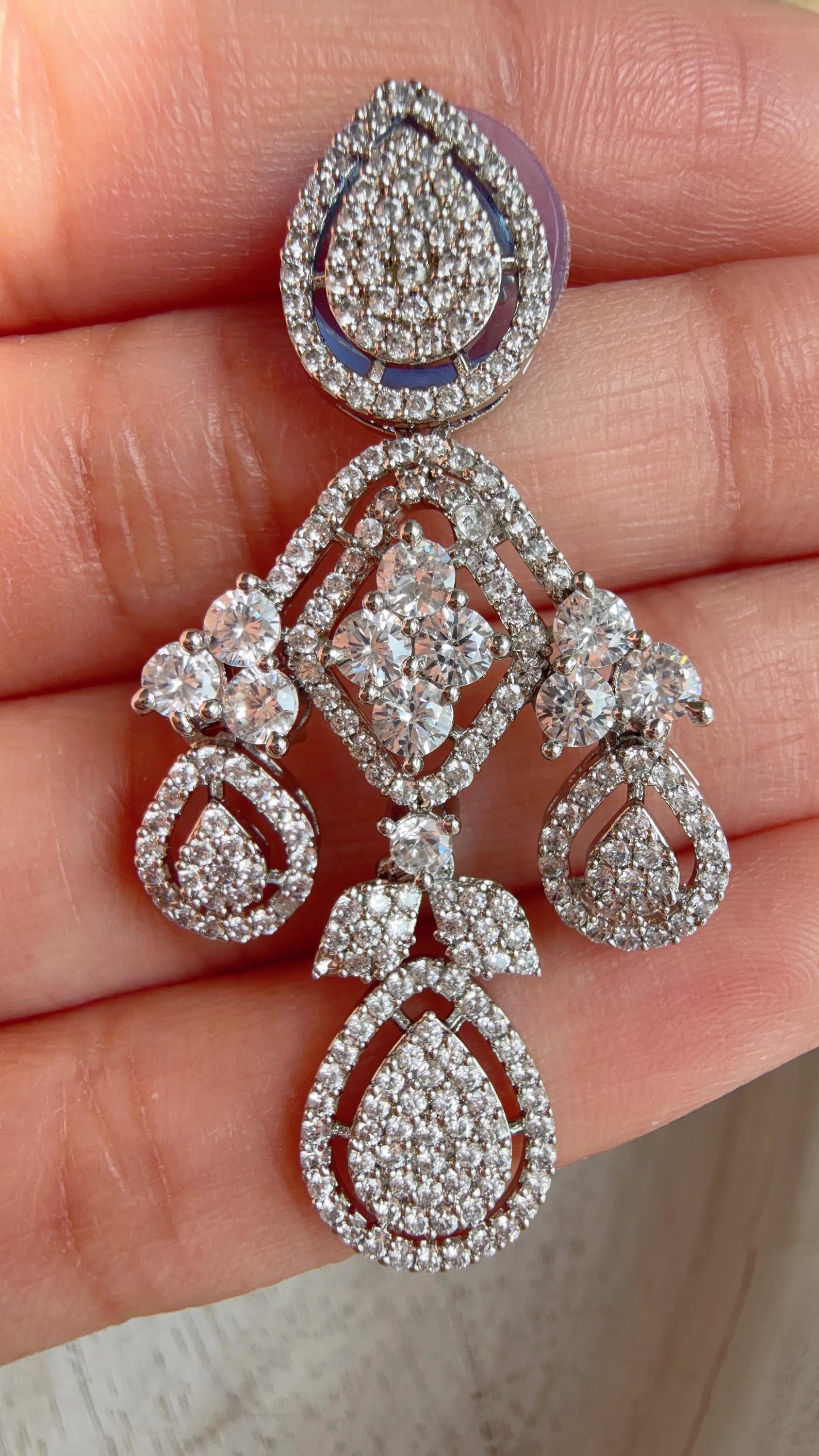 Silver Diamond Necklace | Bridal Necklace Set | Indian Diamond Necklace | CZ Choker
