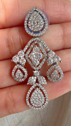 Silver Diamond Necklace | Bridal Necklace Set | Indian Diamond Necklace | CZ Choker