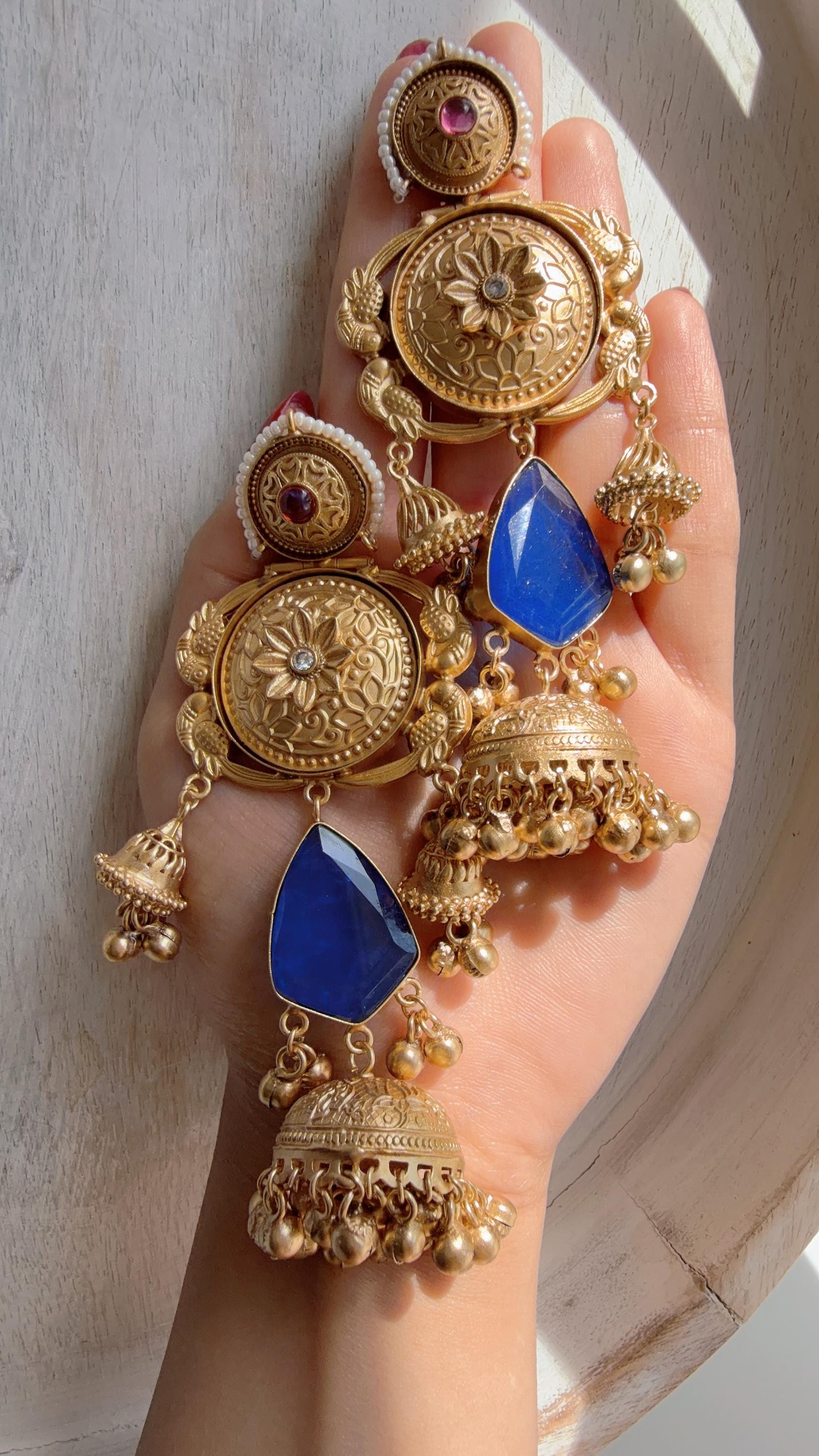 Antique Gold Kashmiri Jhumka Earrings | Statement Indian Bridal Earrings | Temple Style Wedding Jewelry
