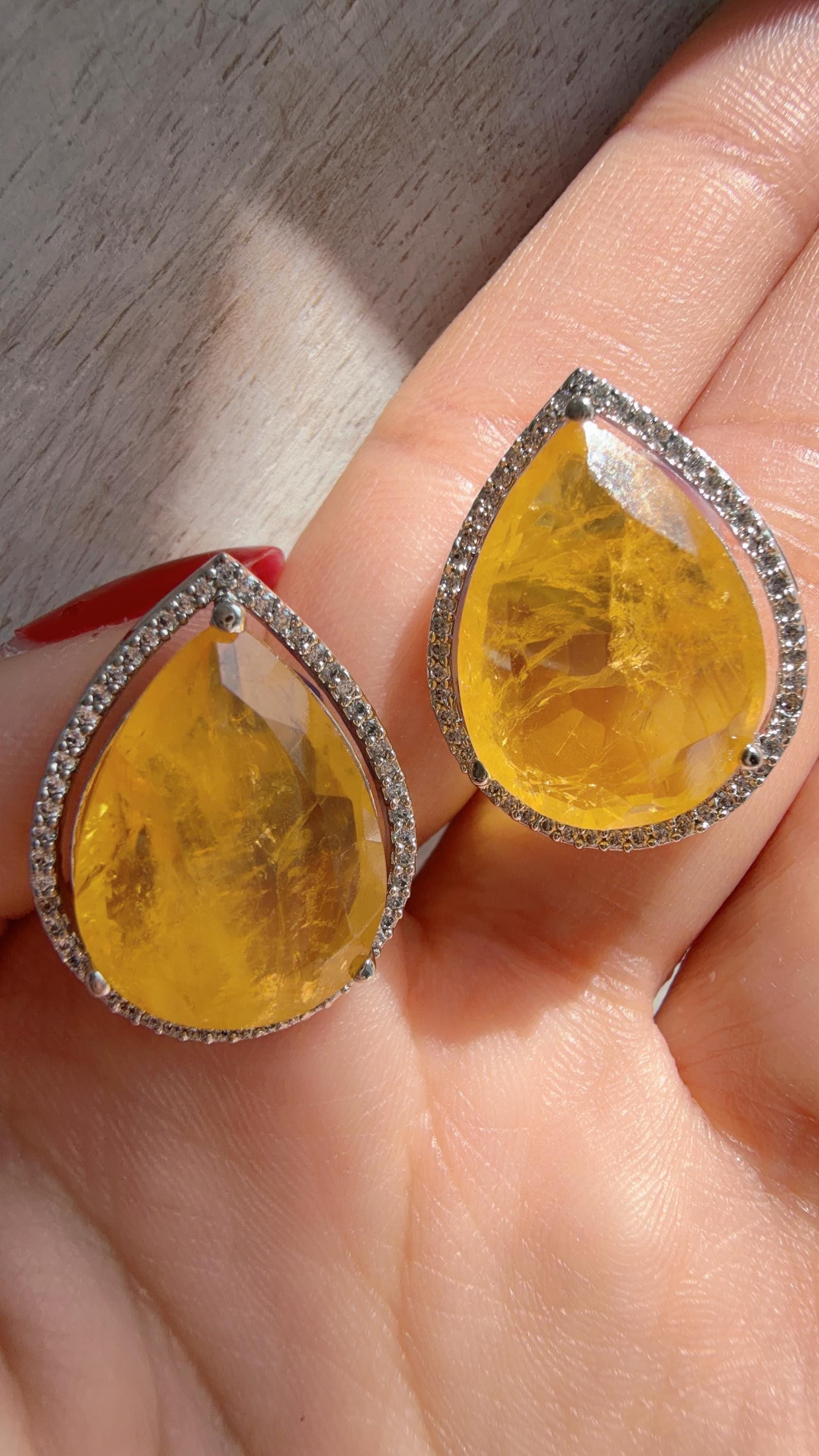 Pear shape Doublet Stud Earrings | Diamond Kundan Statement Studs