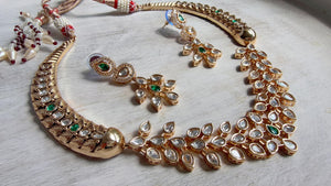 Emerald kundan hasli style Necklace Set Indian Bridal Wedding Jewelry / diamond Hasli /Indian Wedding jewelry