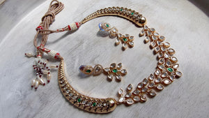 Emerald kundan hasli style Necklace Set Indian Bridal Wedding Jewelry / diamond Hasli /Indian Wedding jewelry