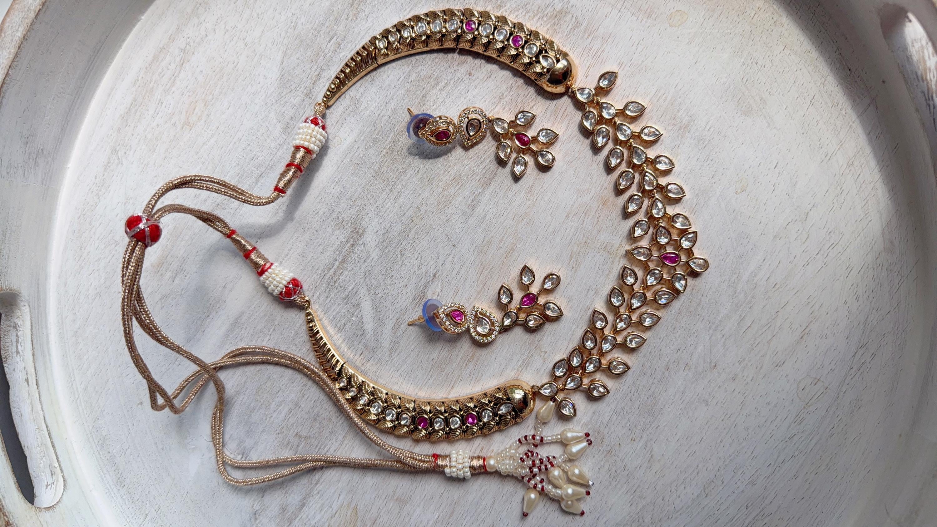 Ruby kundan hasli style Necklace Set Indian Bridal Wedding Jewelry / diamond Hasli /Indian Wedding jewelry