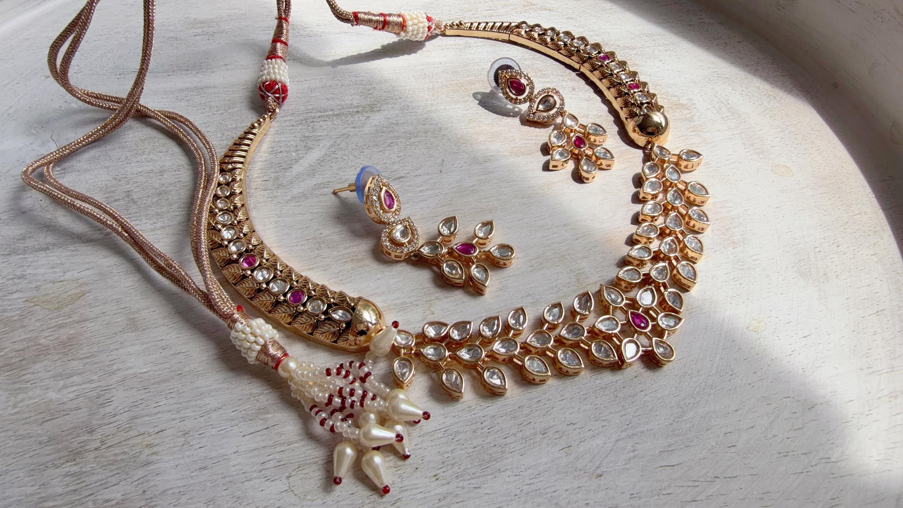 Ruby kundan hasli style Necklace Set Indian Bridal Wedding Jewelry / diamond Hasli /Indian Wedding jewelry