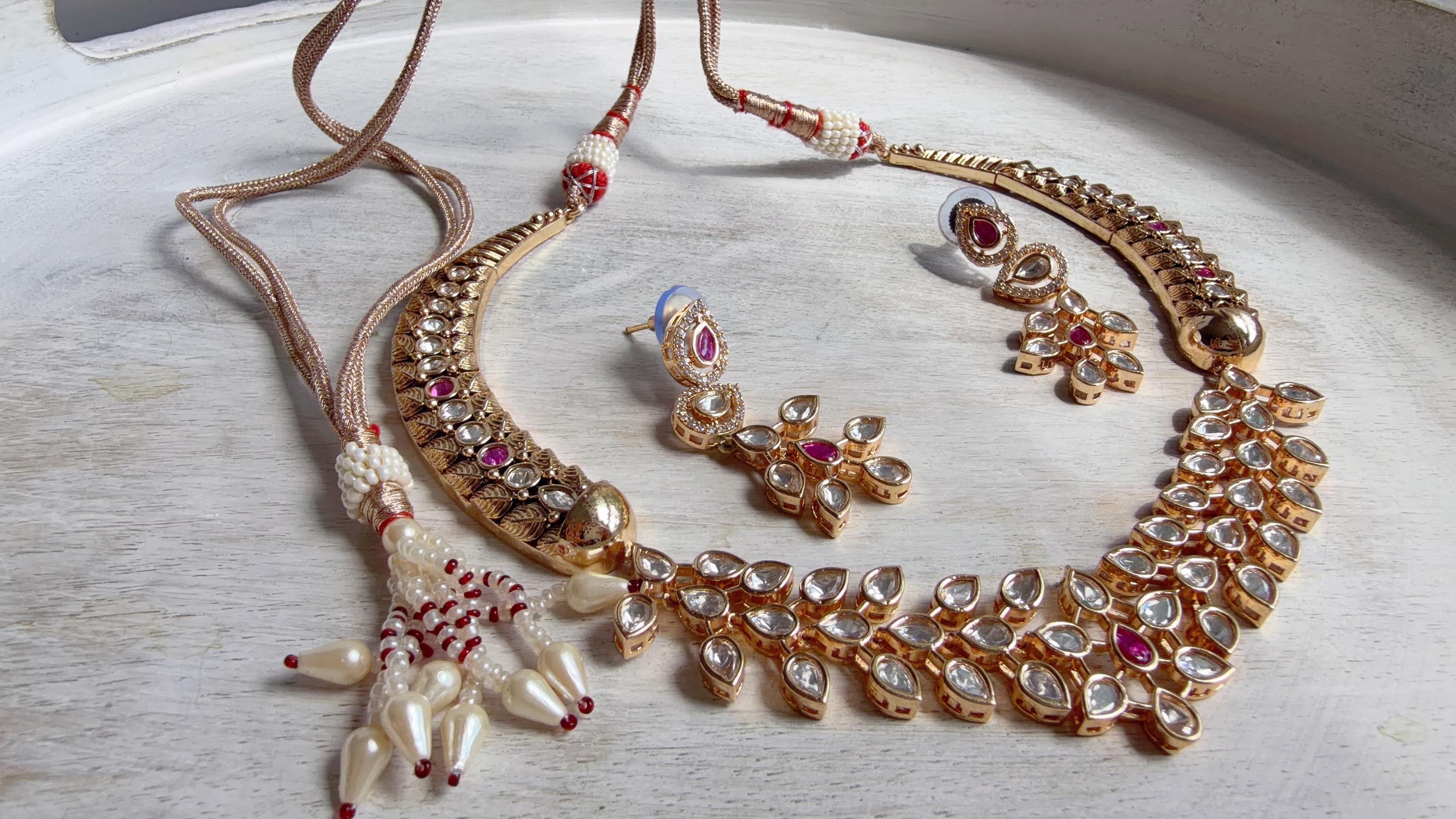 Ruby kundan hasli style Necklace Set Indian Bridal Wedding Jewelry / diamond Hasli /Indian Wedding jewelry