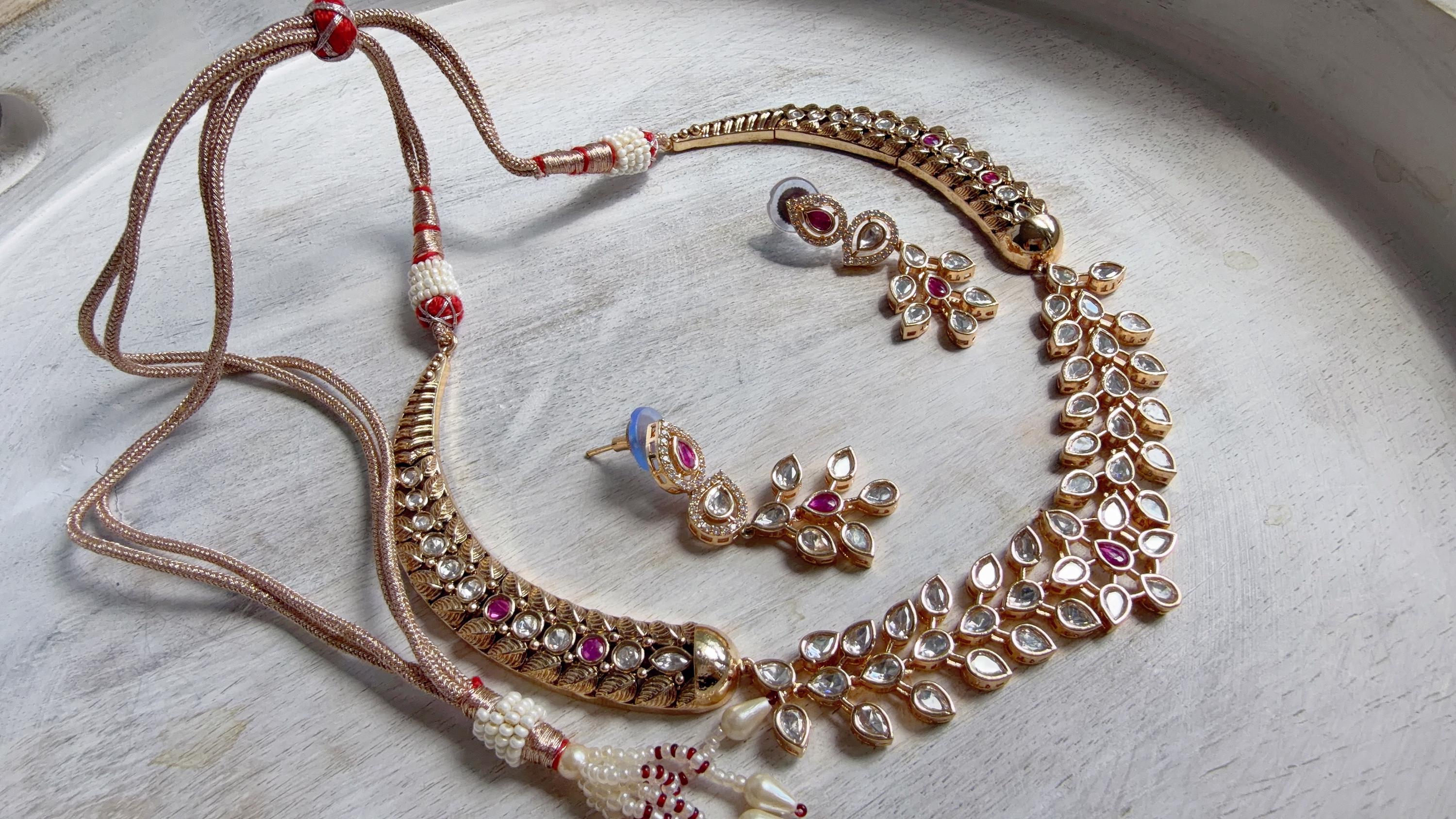 Ruby kundan hasli style Necklace Set Indian Bridal Wedding Jewelry / diamond Hasli /Indian Wedding jewelry