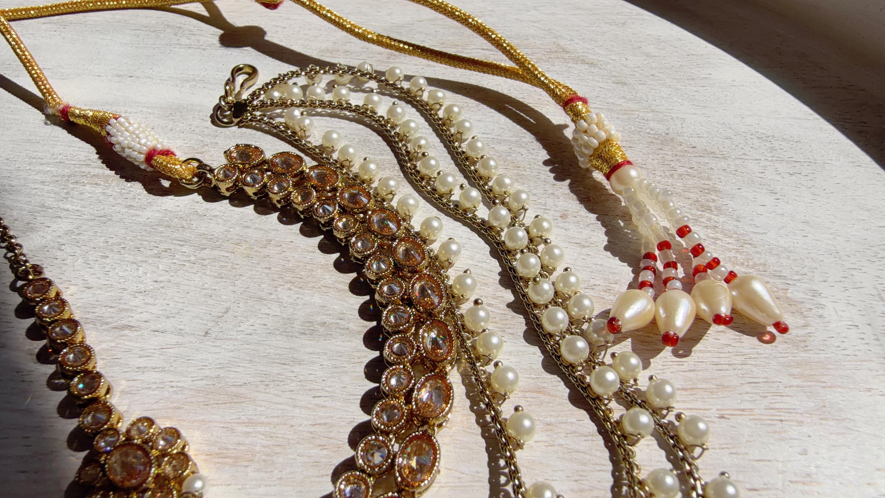 Antique Polki Kundan Mint Necklace Set with Bahubali Jhumka & Maang Tikka | Indian Bridal Jewelry