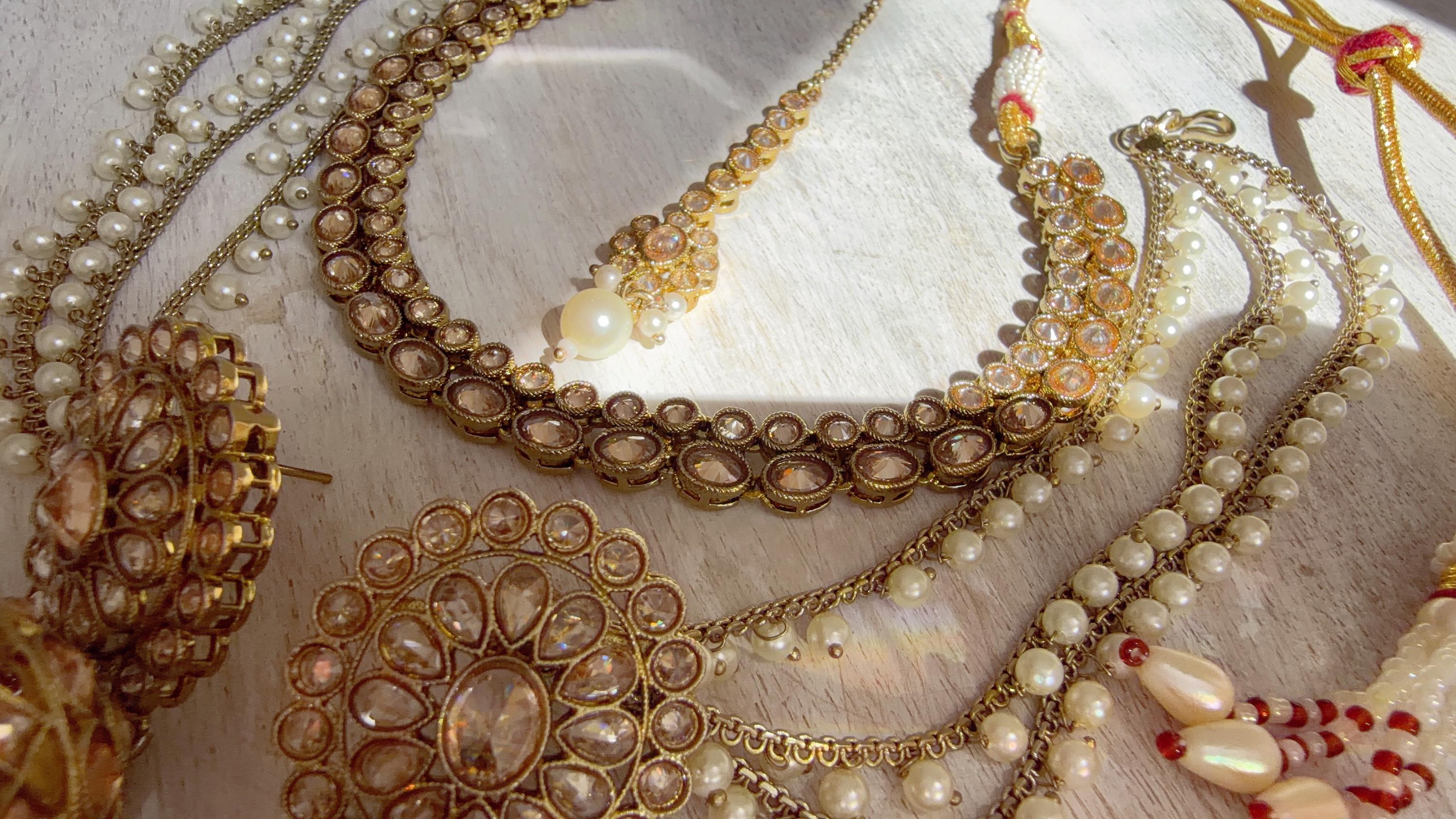 Antique Polki Kundan Mint Necklace Set with Bahubali Jhumka & Maang Tikka | Indian Bridal Jewelry