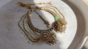 Antique Polki Kundan Mint Necklace Set with Bahubali Jhumka & Maang Tikka | Indian Bridal Jewelry