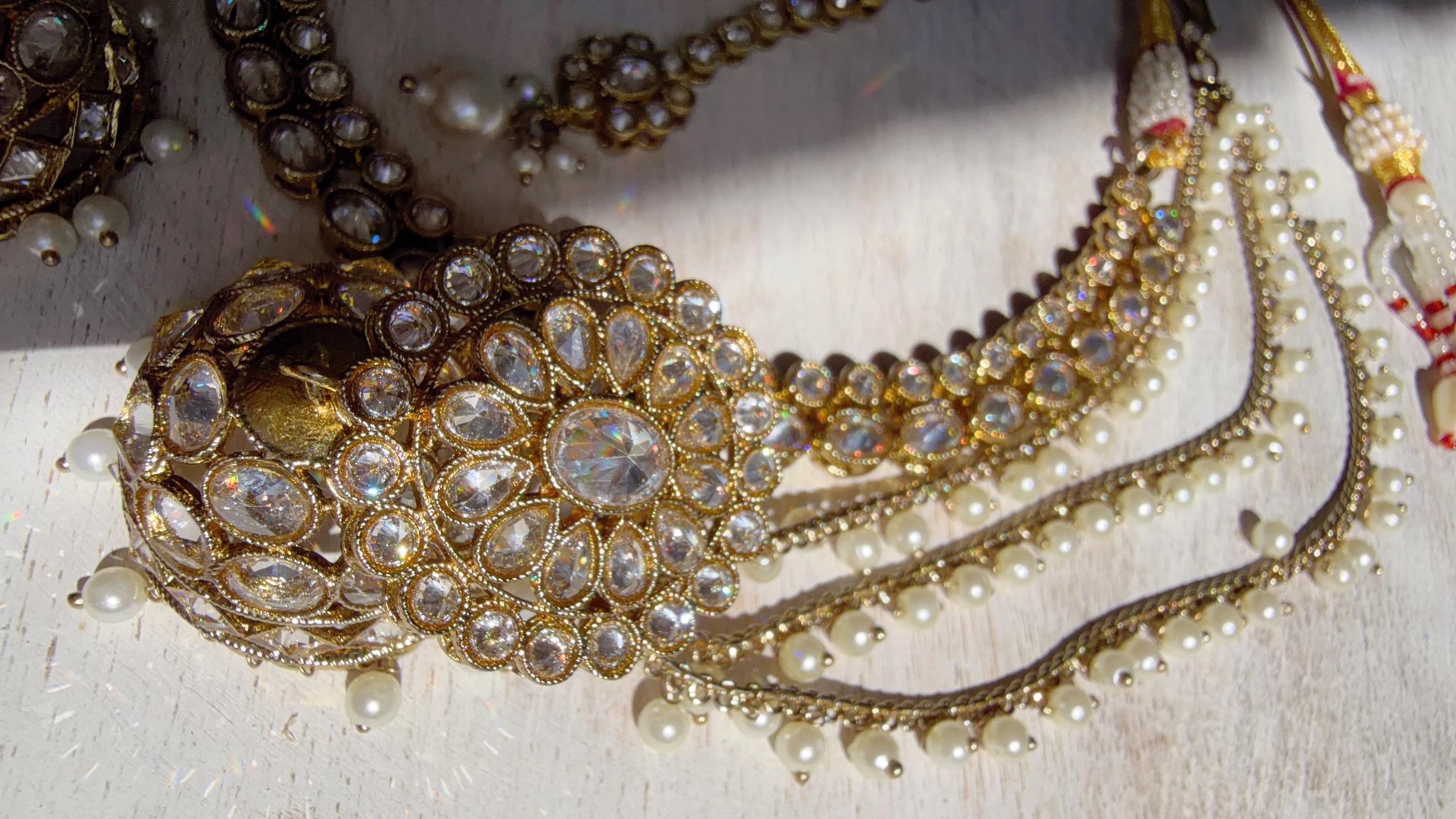 Antique Polki Kundan Mint Necklace Set with Bahubali Jhumka & Maang Tikka | Indian Bridal Jewelry