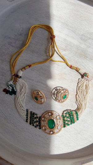 Green Kundan Diamond Necklace Set | Indian Bridal Wedding Jewelry | Traditional Bridal Statement Necklace
