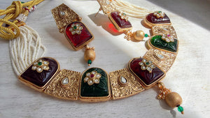 Traditional Kundan Statement Ruby Necklace Set/Indian Bridal Jewelry/Gold Finish Wedding Necklace - Heritage