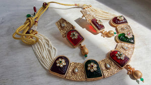 Traditional Kundan Statement Ruby Necklace Set/Indian Bridal Jewelry/Gold Finish Wedding Necklace - Heritage