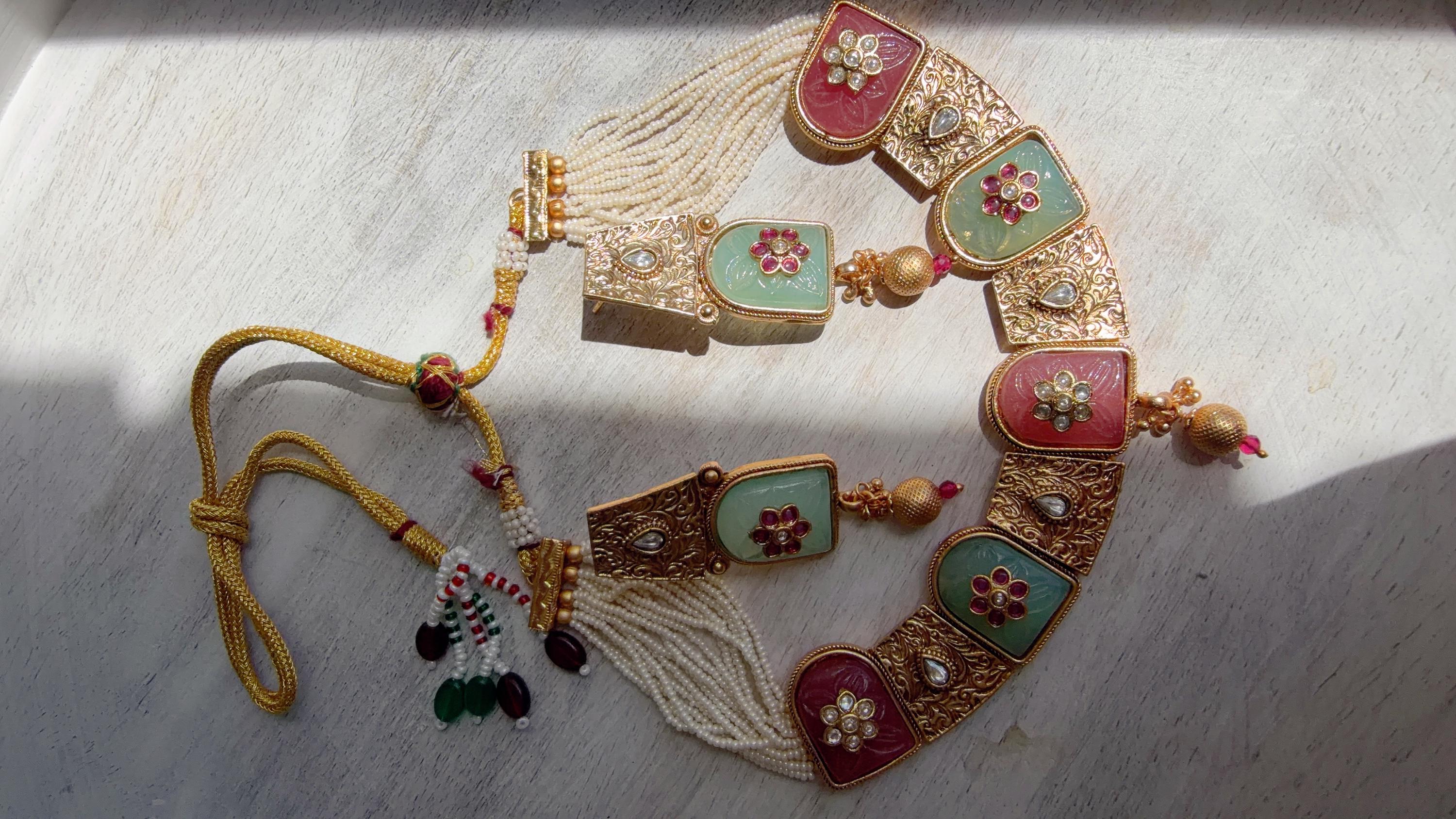 Traditional Kundan Statement Mint Pink Necklace Set/Indian Bridal Jewelry/Gold Finish Wedding Necklace - Heritage