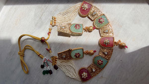 Traditional Kundan Statement Mint Pink Necklace Set/Indian Bridal Jewelry/Gold Finish Wedding Necklace - Heritage