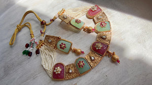 Traditional Kundan Statement Mint Pink Necklace Set/Indian Bridal Jewelry/Gold Finish Wedding Necklace - Heritage