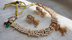 Peacock Pearl Choker Necklace Set | Guttapusalu Temple Jewelry | Rajwadi Antique Gold Indian Bridal Set